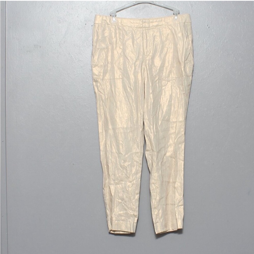 J Crew Cream soft gold Women's 100% linen Ankle Pants 6 metallic